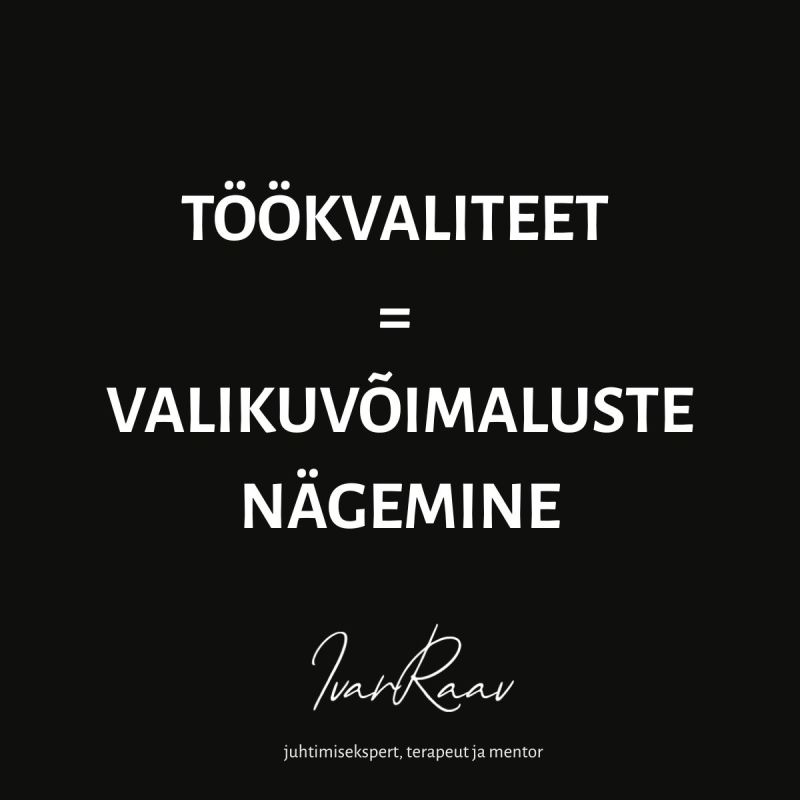 Töökvaliteet= valikuvõimaluste nägemine