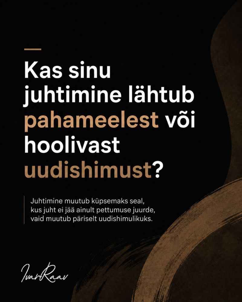 Tekst pildil: Kas sinu juhtimine lähtub pahameelest või hoolivast uudishimust?
Juhtimine muutub küpsemaks seal, kus juht ei jää ainult pettumuse juurde, vaid muutub päriselt uudishimulikuks.