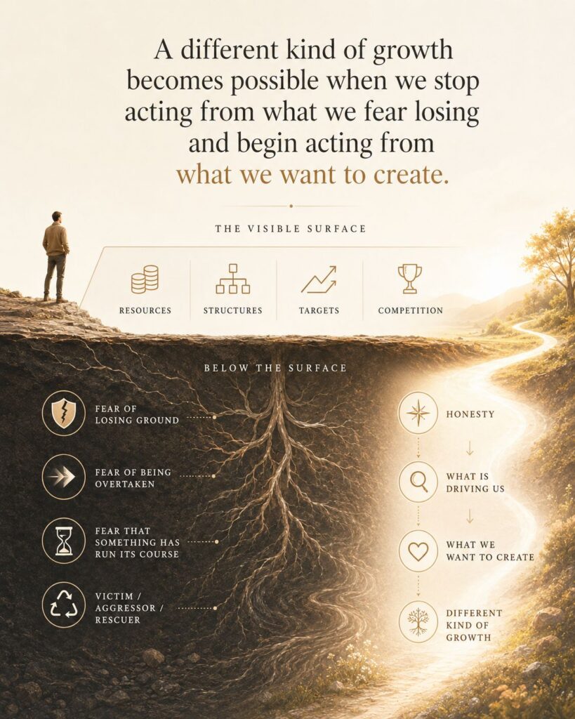 Text on the picture: A different kind of growth becomes possible when we stop acting from what we fear losing and begin acting from what we want to create.
